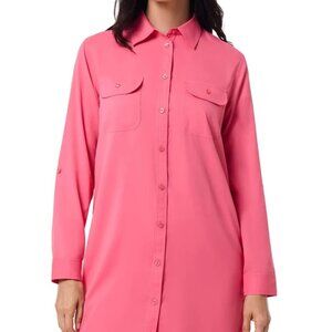Coolibar Santorini Tunic Shirt UPF 50+ Beach CoverUp in Sunkist Coral Pink XL